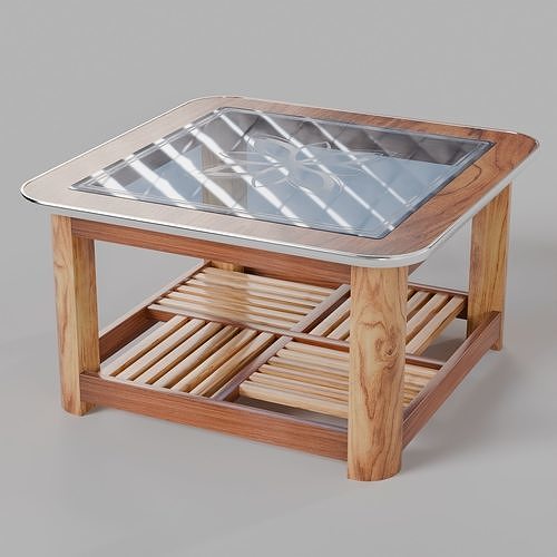 Wooden Glass Table Free low-poly 3D model