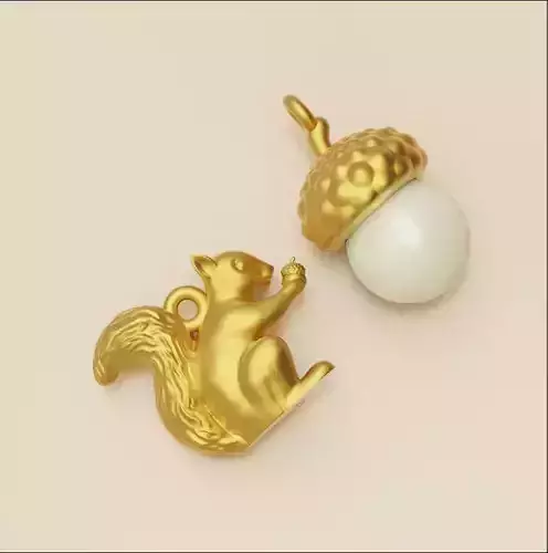 Squirrel and oak gold pendant