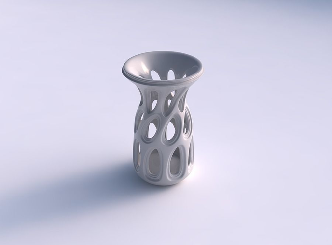 Vase wide curved with smooth beveled cuts widened top