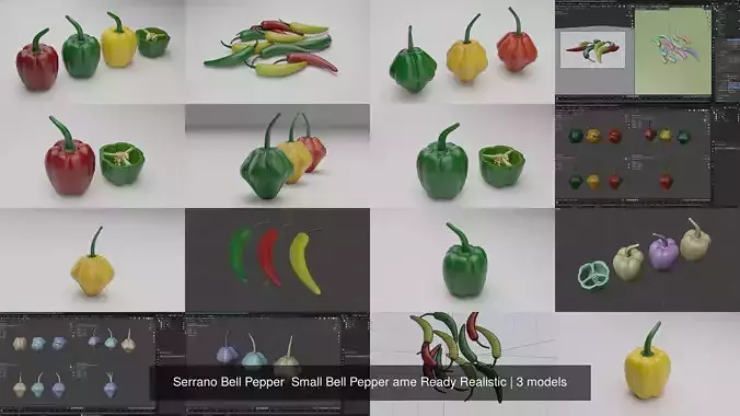 Serrano Bell Pepper  Small Bell Pepper ame Ready Realistic 3D Model Collection