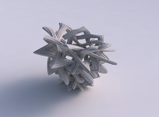 Vase with interlacing lattice and extruded lines squeezed with streched top corner