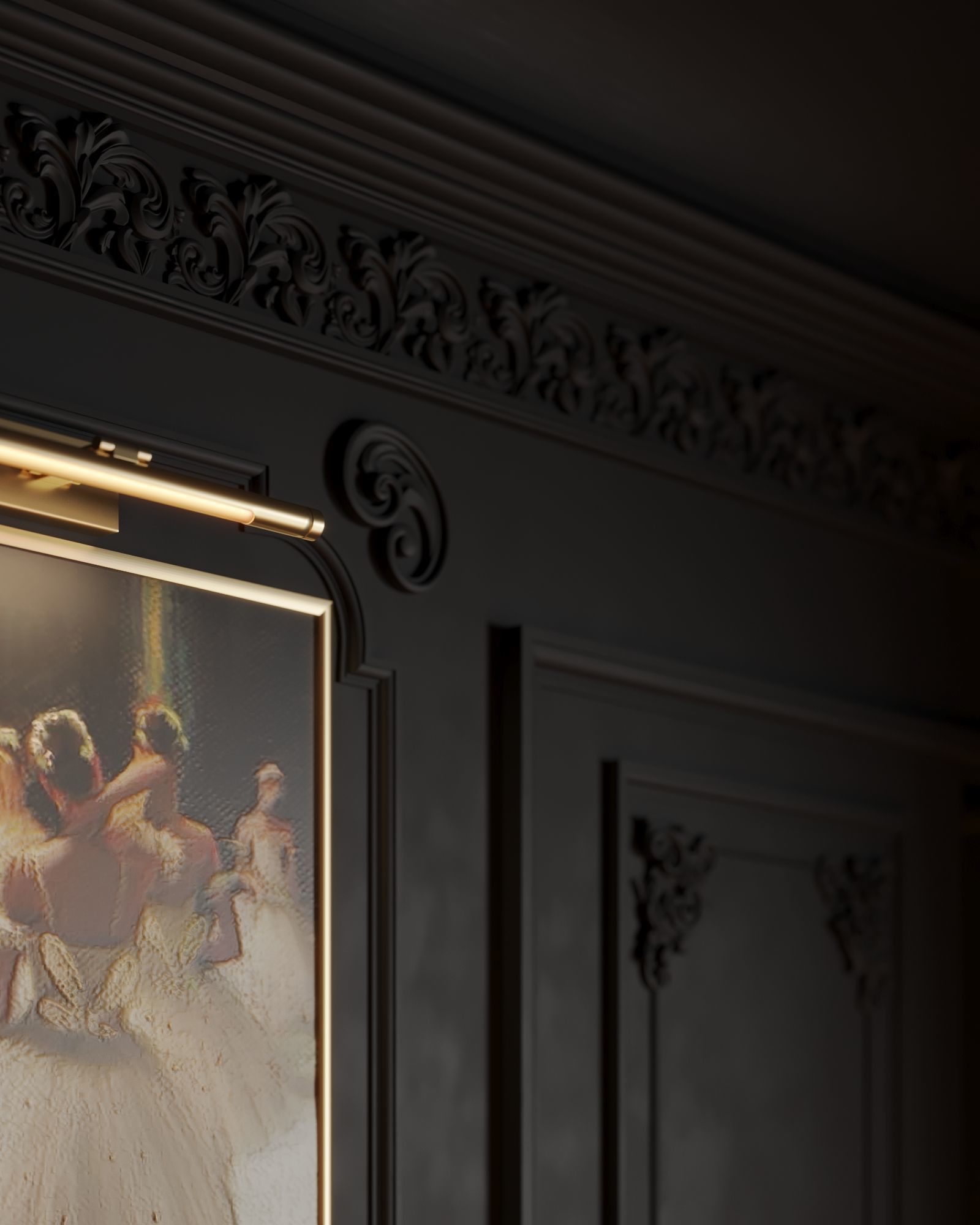 Dark Neoclassic interior scene 3D model_2