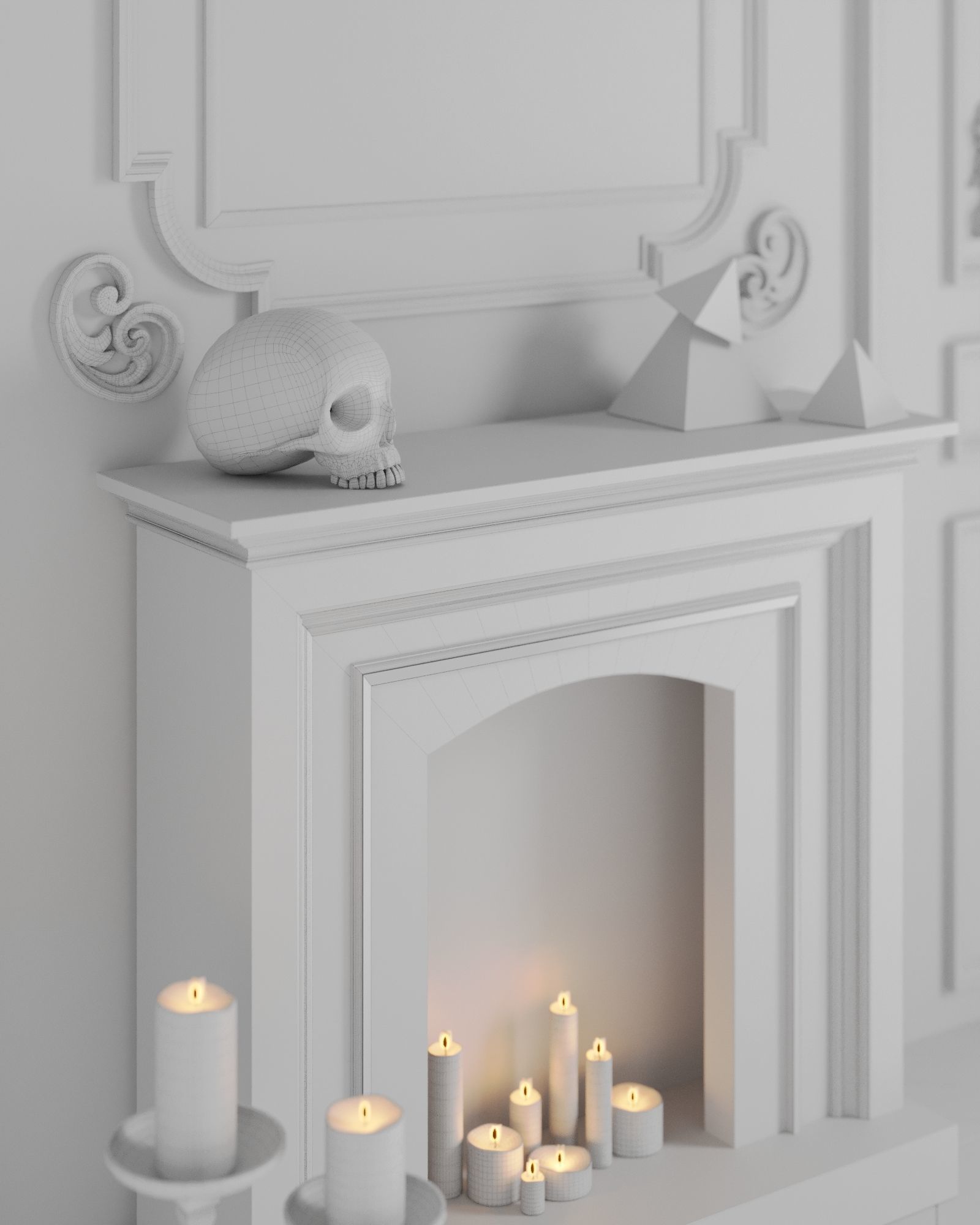 Dark Neoclassic interior scene 3D model_6