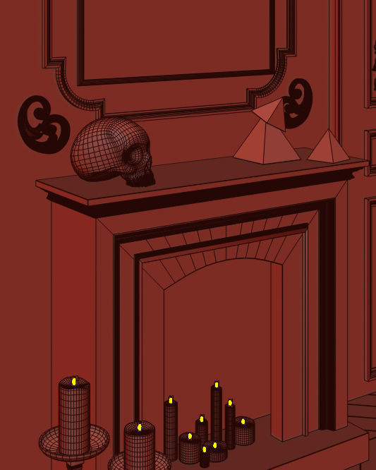 Dark Neoclassic interior scene 3D model_10