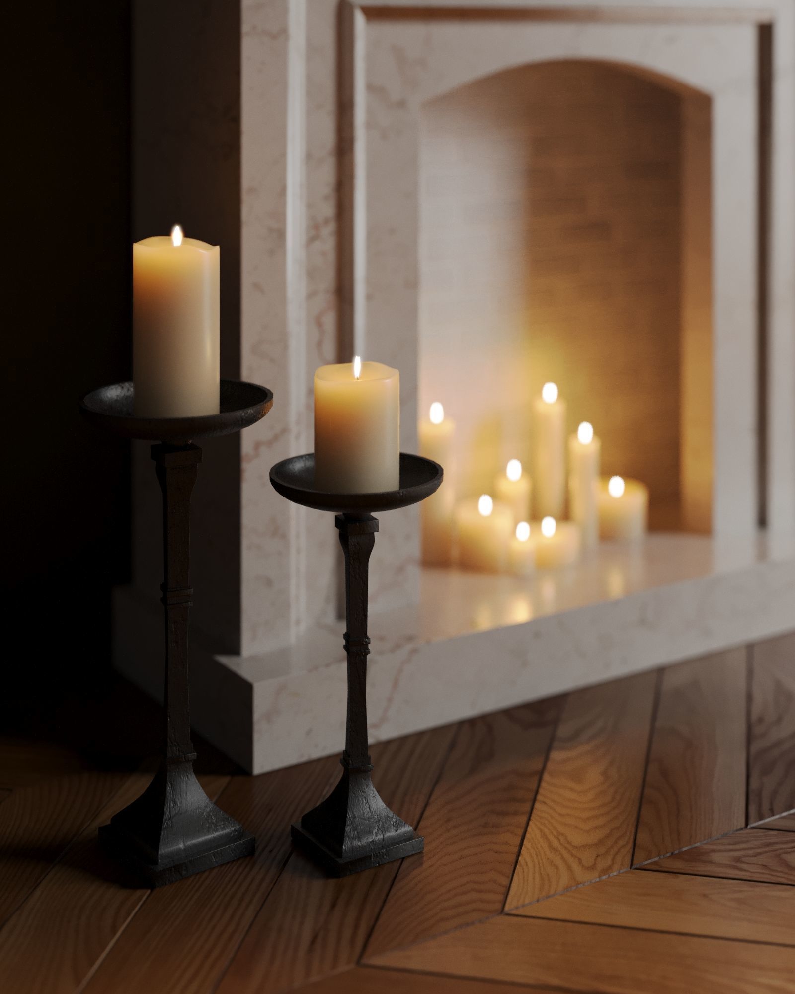 Dark Neoclassic interior scene 3D model_3