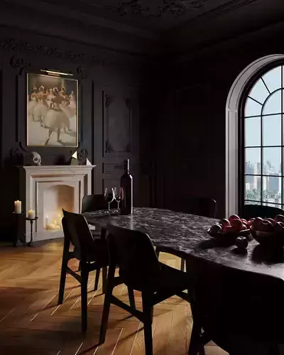 Dark Neoclassic interior scene 3D model