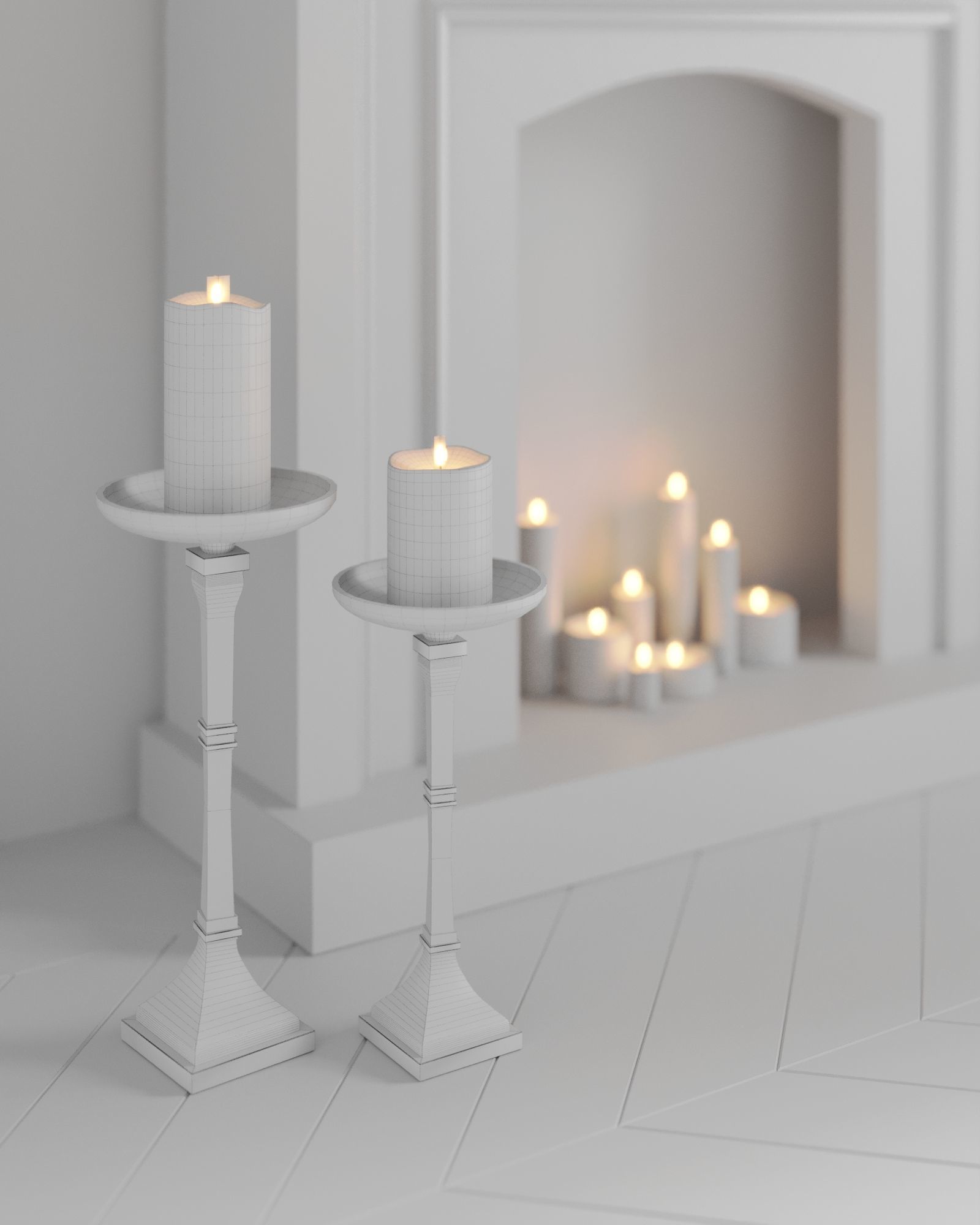 Dark Neoclassic interior scene 3D model_8