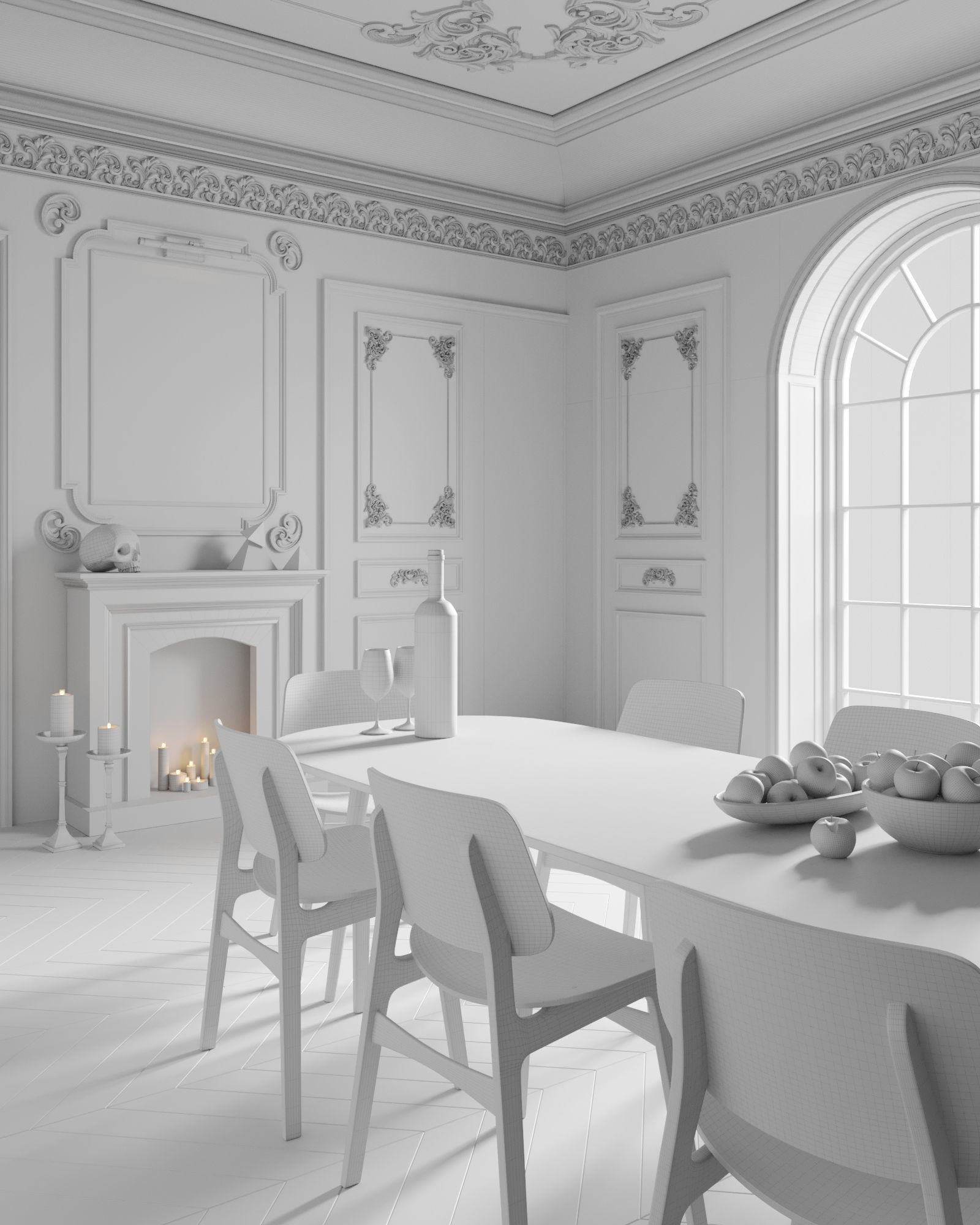 Dark Neoclassic interior scene 3D model_4