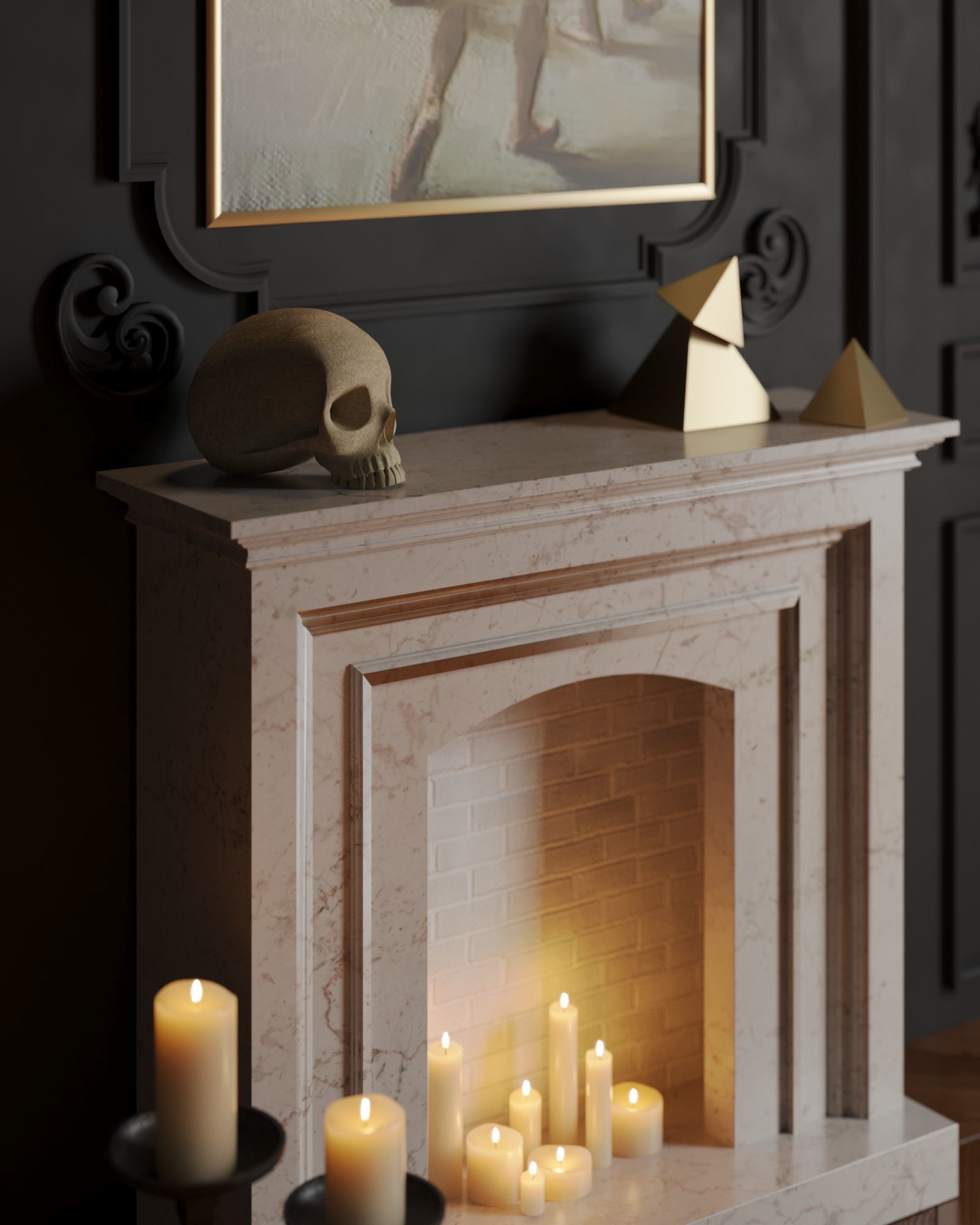 Dark Neoclassic interior scene 3D model_1