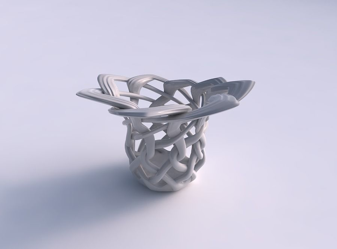 Vase wide on top part with interlacing lattice and extruded lines on top eccentric