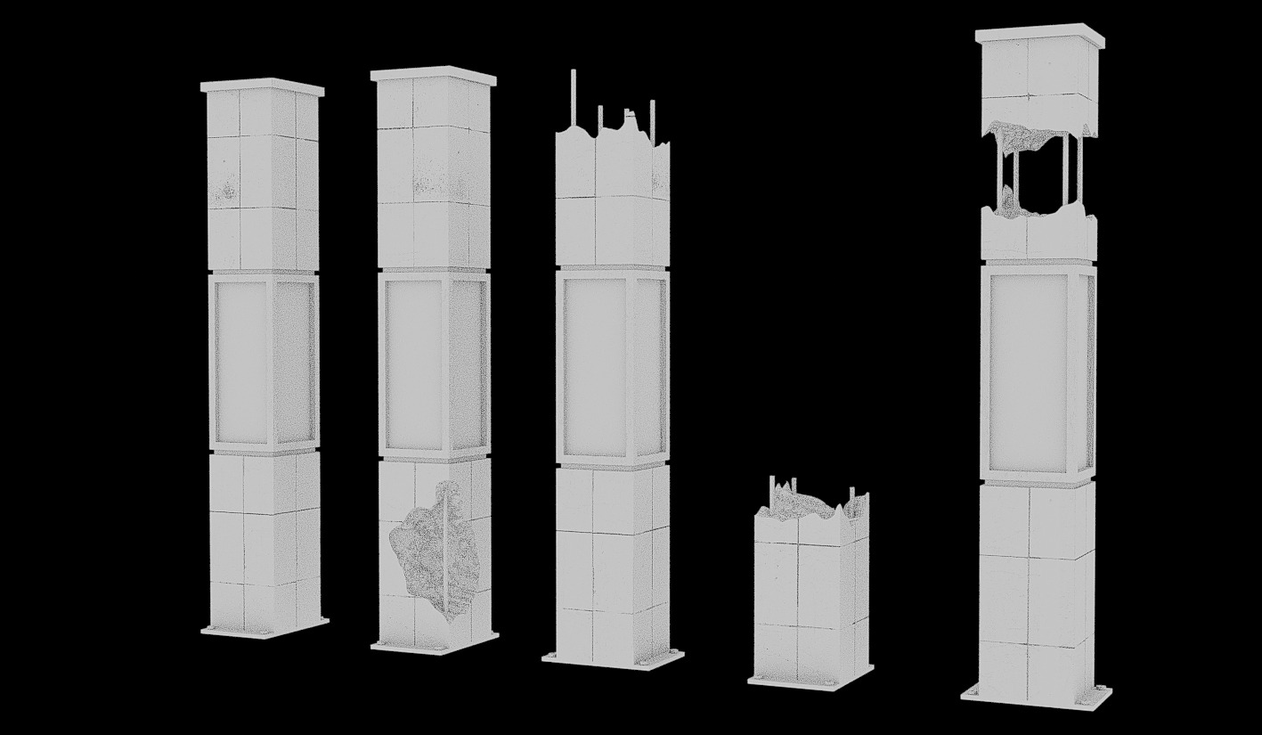 Damaged Concrete Column Pack Low-poly 3D model_11