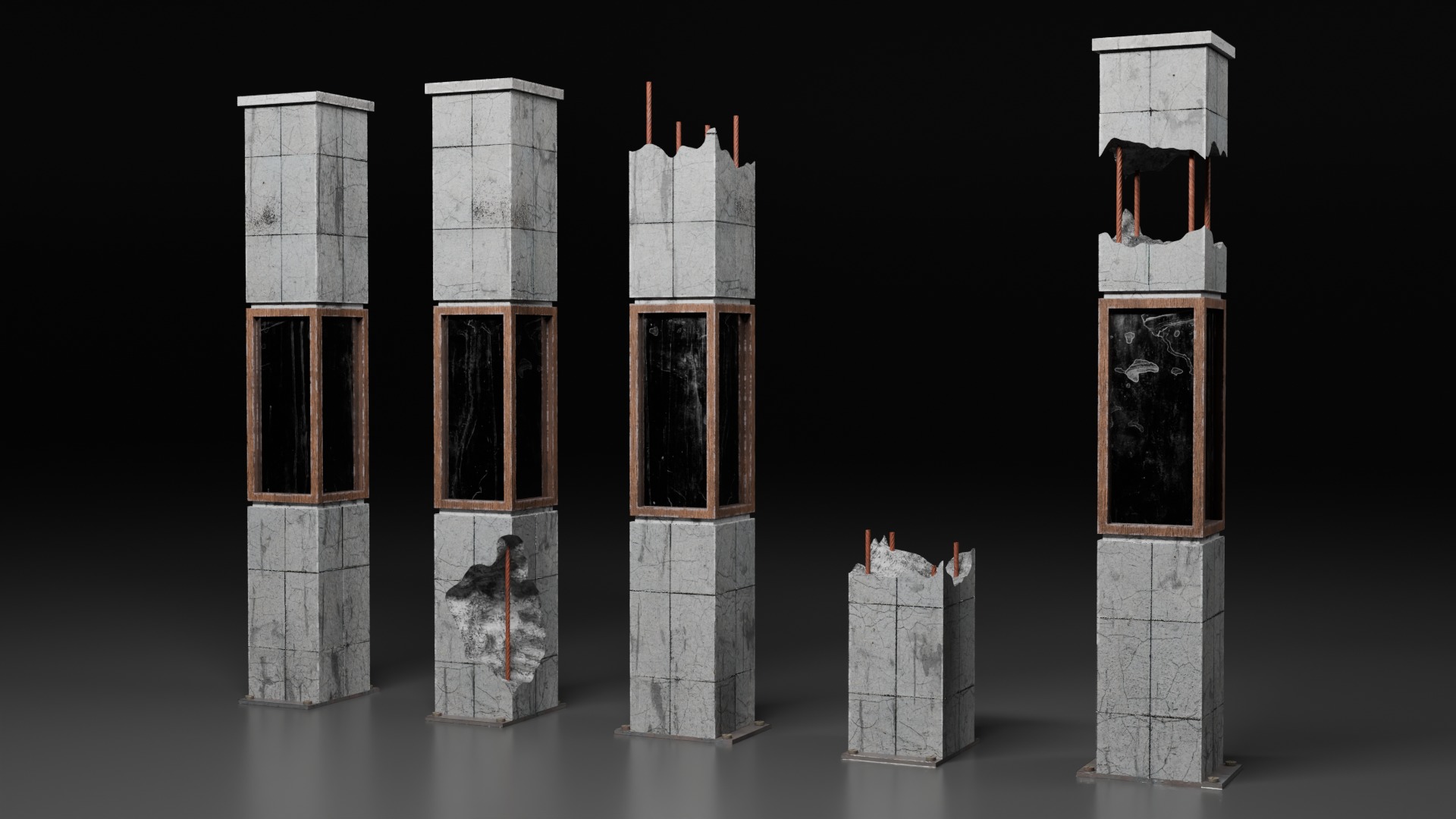 Damaged Concrete Column Pack Low-poly 3D model_1