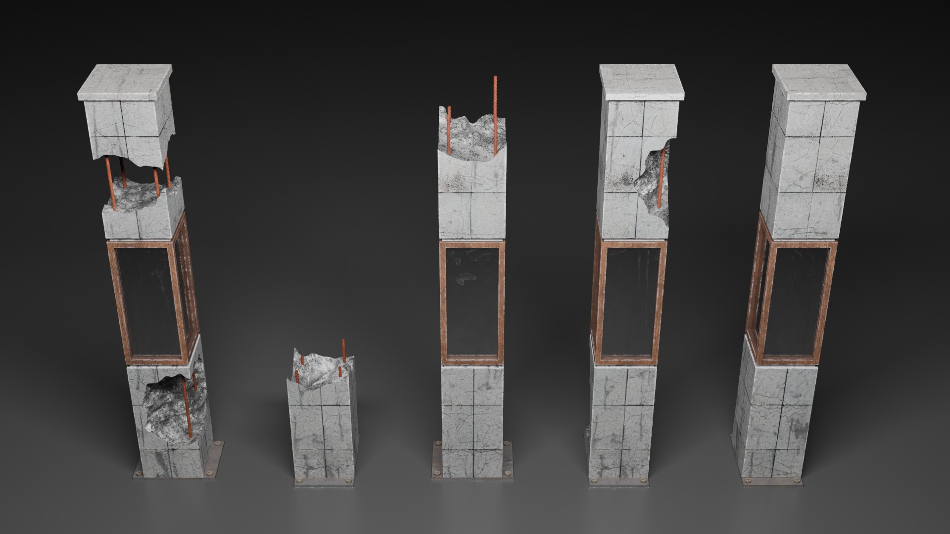 Damaged Concrete Column Pack Low-poly 3D model_3