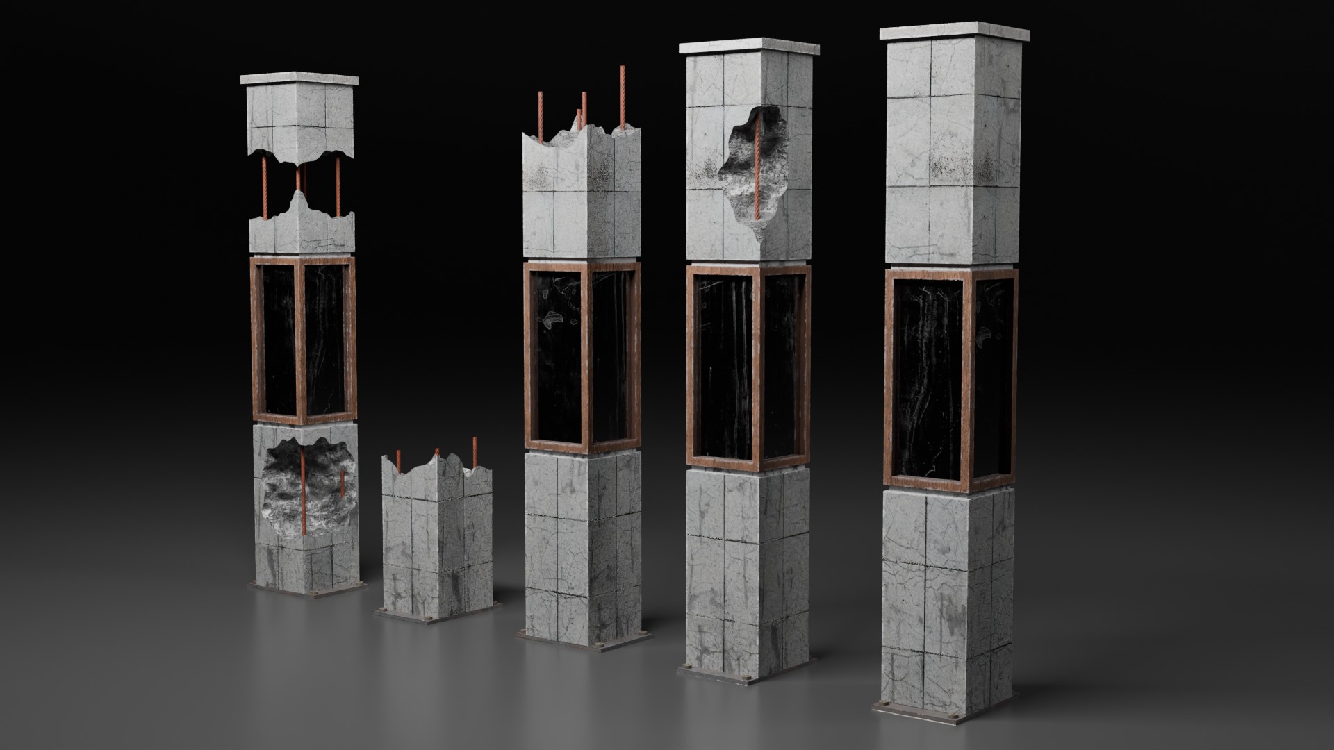Damaged Concrete Column Pack Low-poly 3D model_2