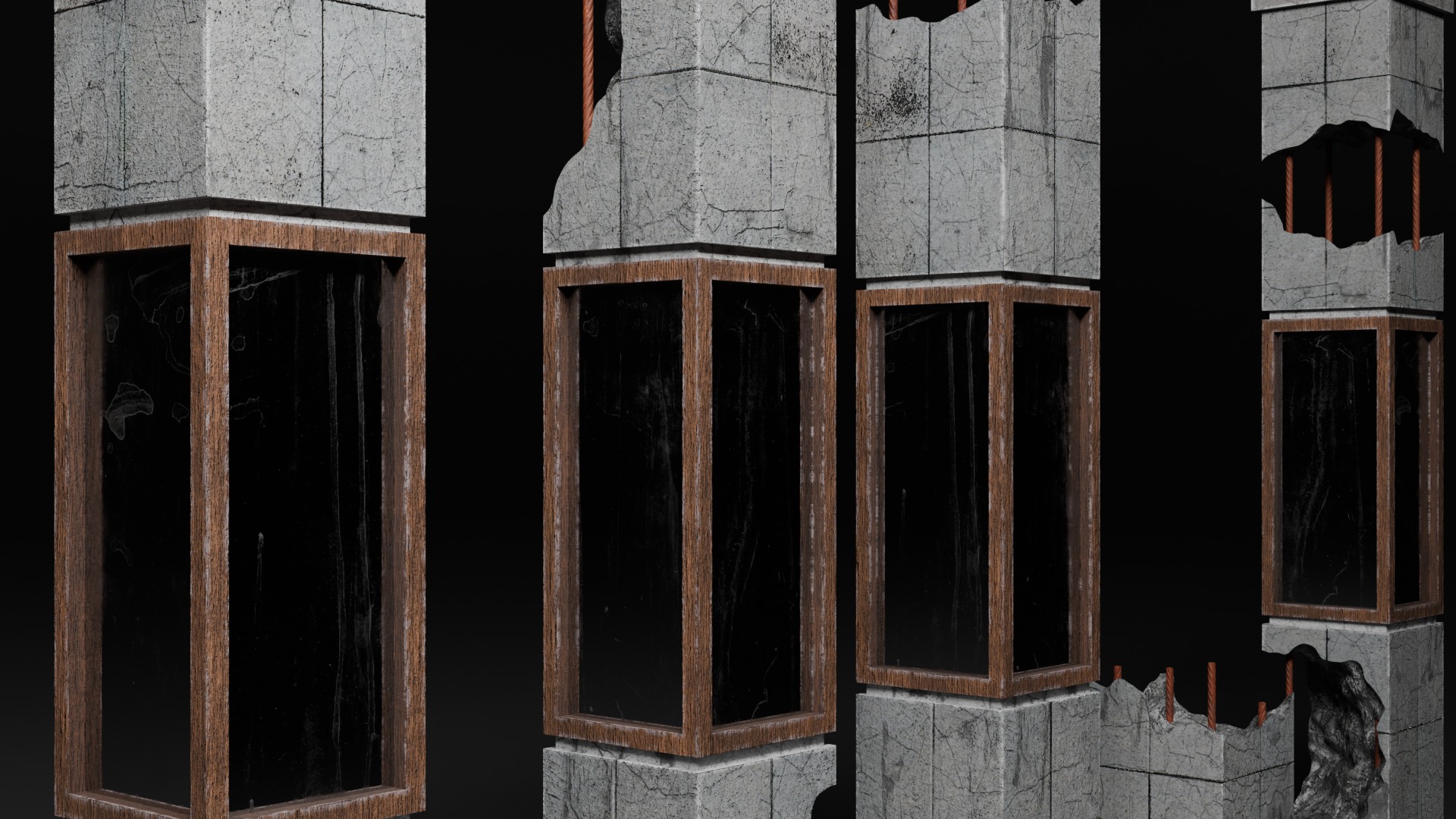 Damaged Concrete Column Pack Low-poly 3D model_4