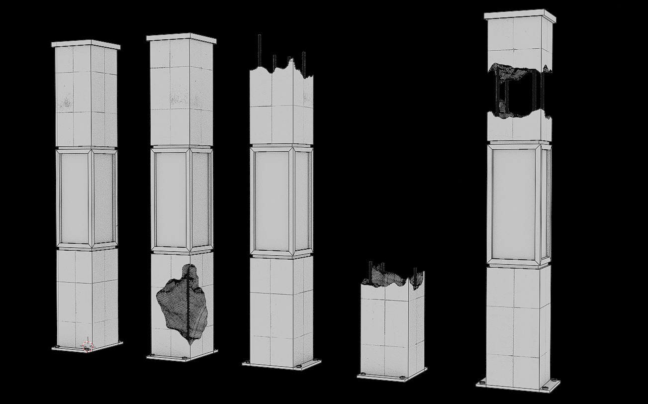 Damaged Concrete Column Pack Low-poly 3D model_12