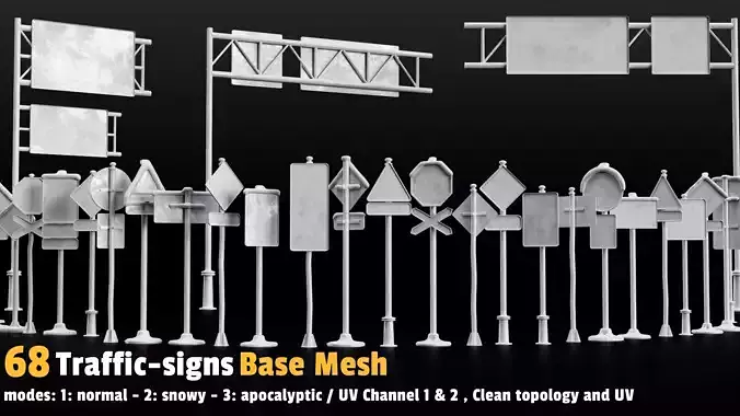 68 Road Sign Base Mesh Pack Low-poly 3D model