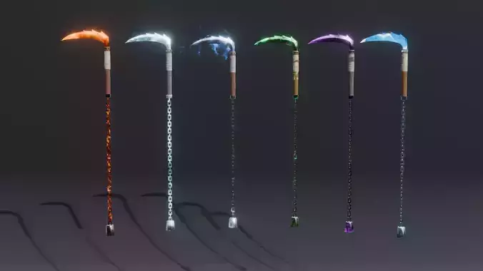 Set of 6 Elemental Kusarigama - Fantasy medieval weapon