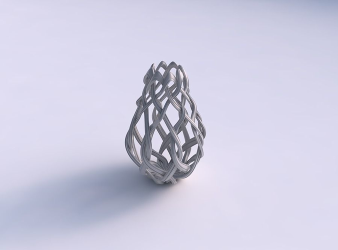 Vase wide bulged with interlacing lattice and extruded lines long neck