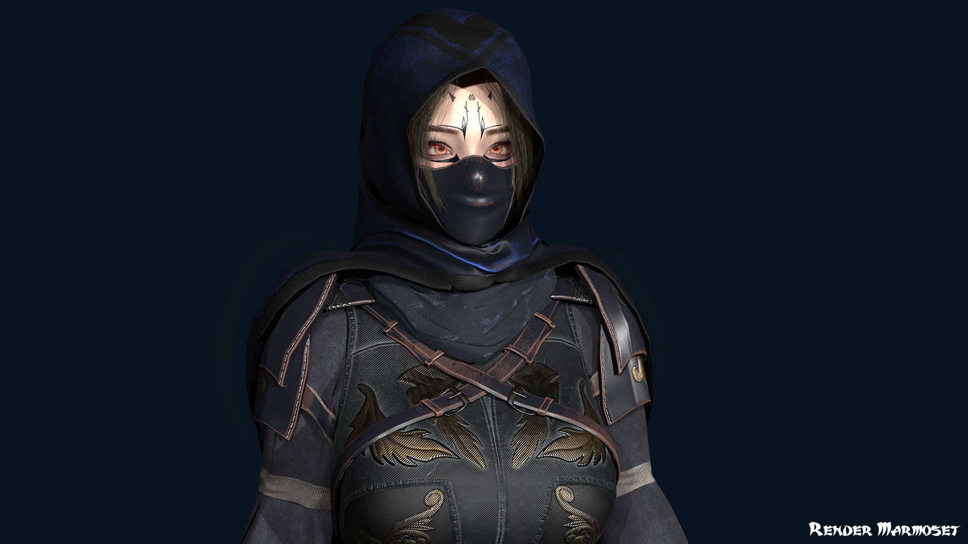 Ninja Girl Low-poly 3D model_4