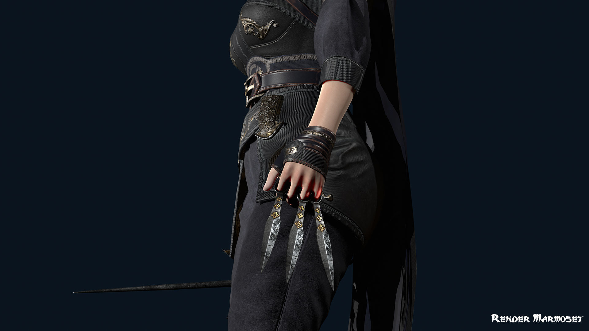 Ninja Girl Low-poly 3D model_12