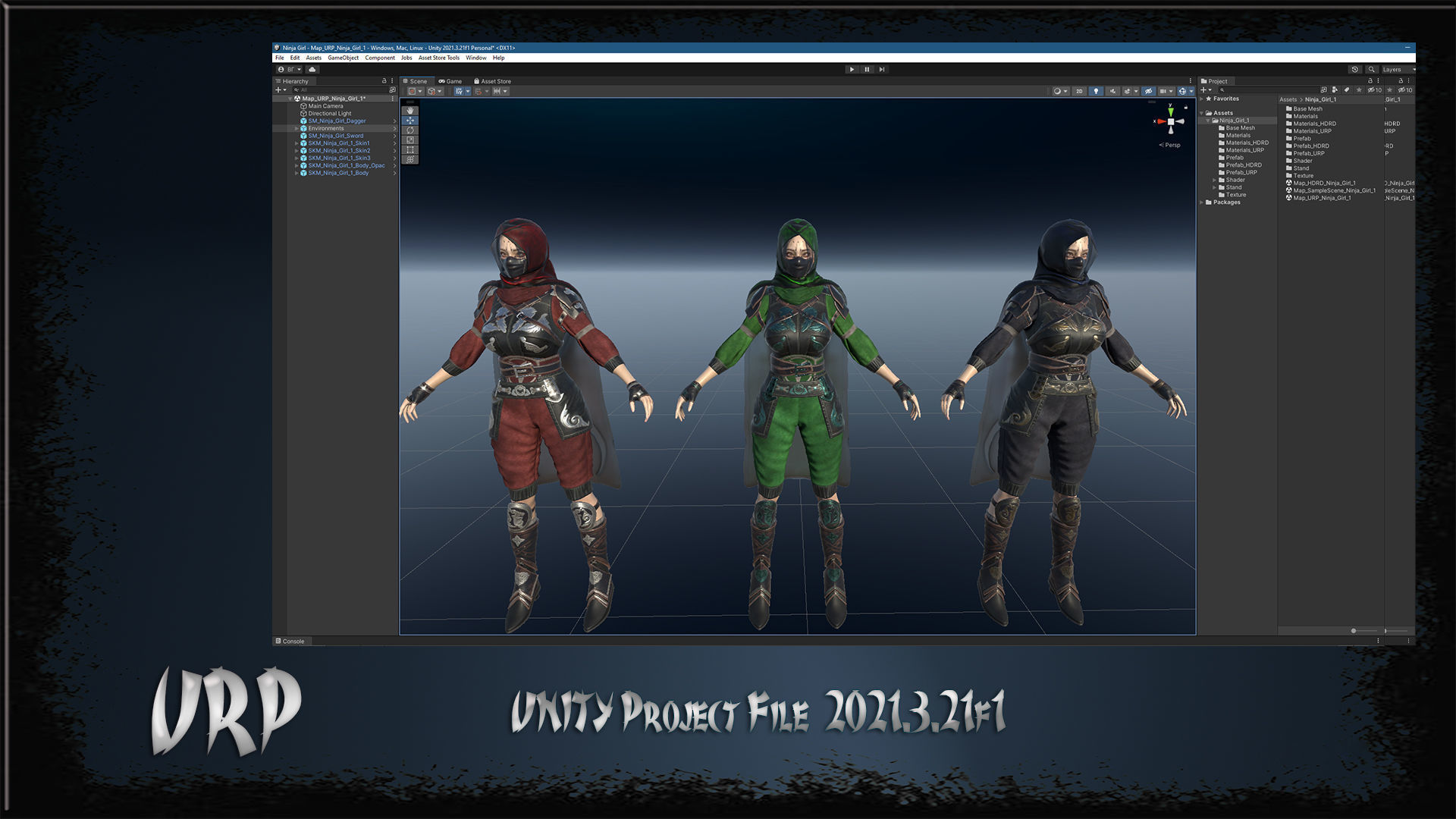 Ninja Girl Low-poly 3D model_29