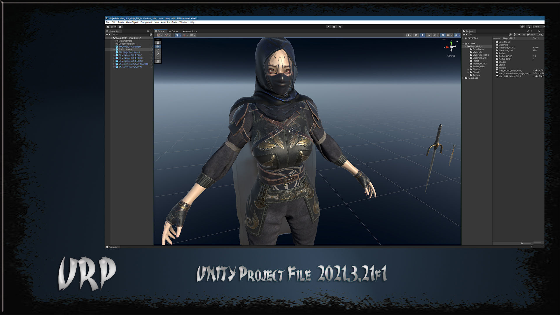 Ninja Girl Low-poly 3D model_30