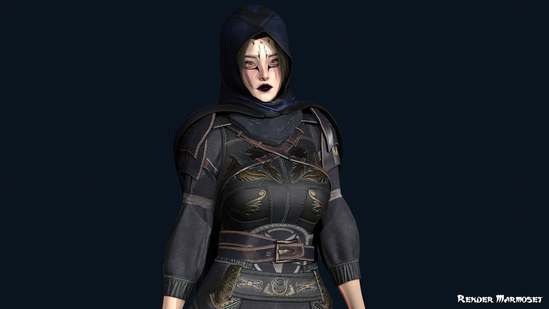 Ninja Girl Low-poly 3D model_10