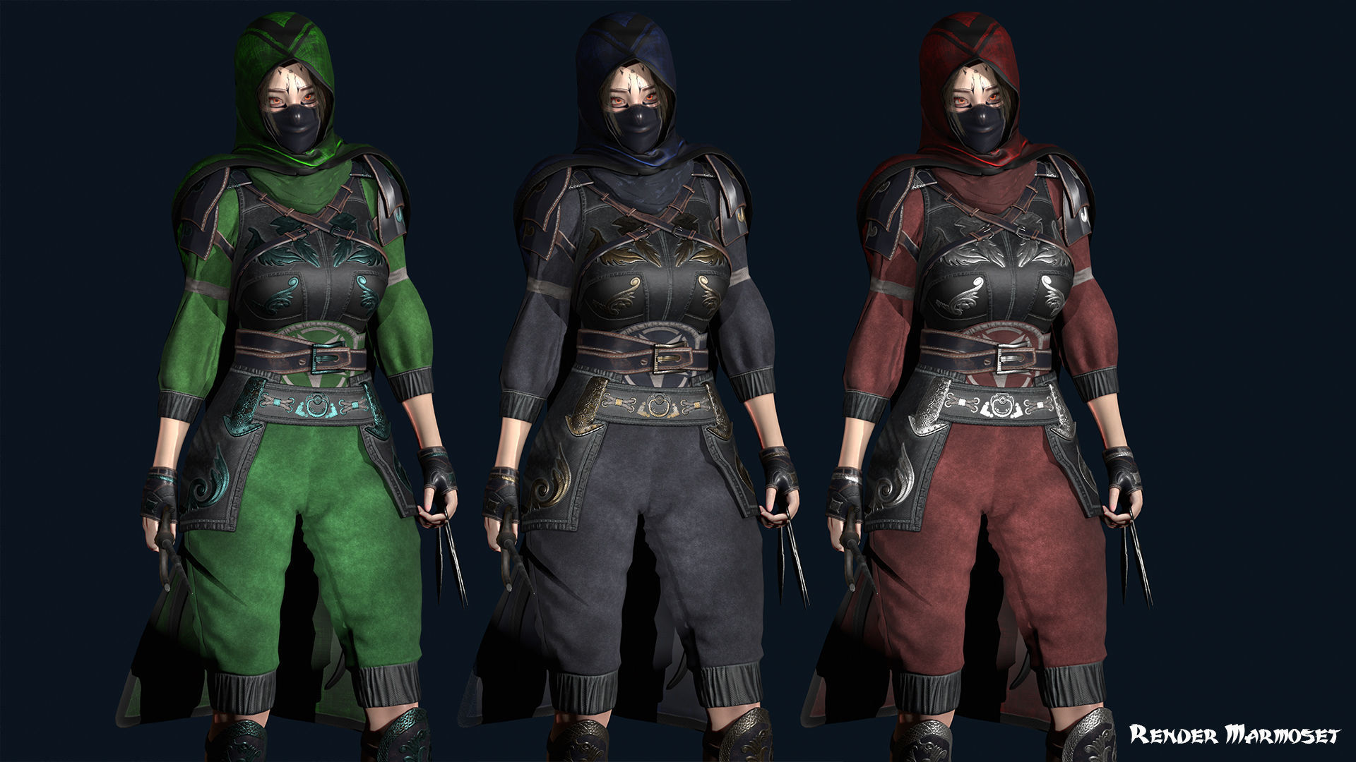 Ninja Girl Low-poly 3D model_6