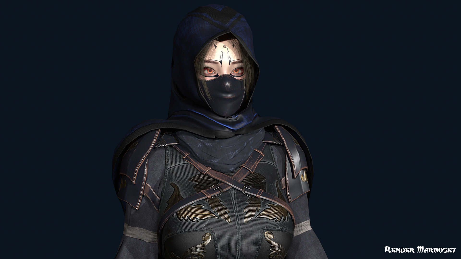 Ninja Girl Low-poly 3D model_8