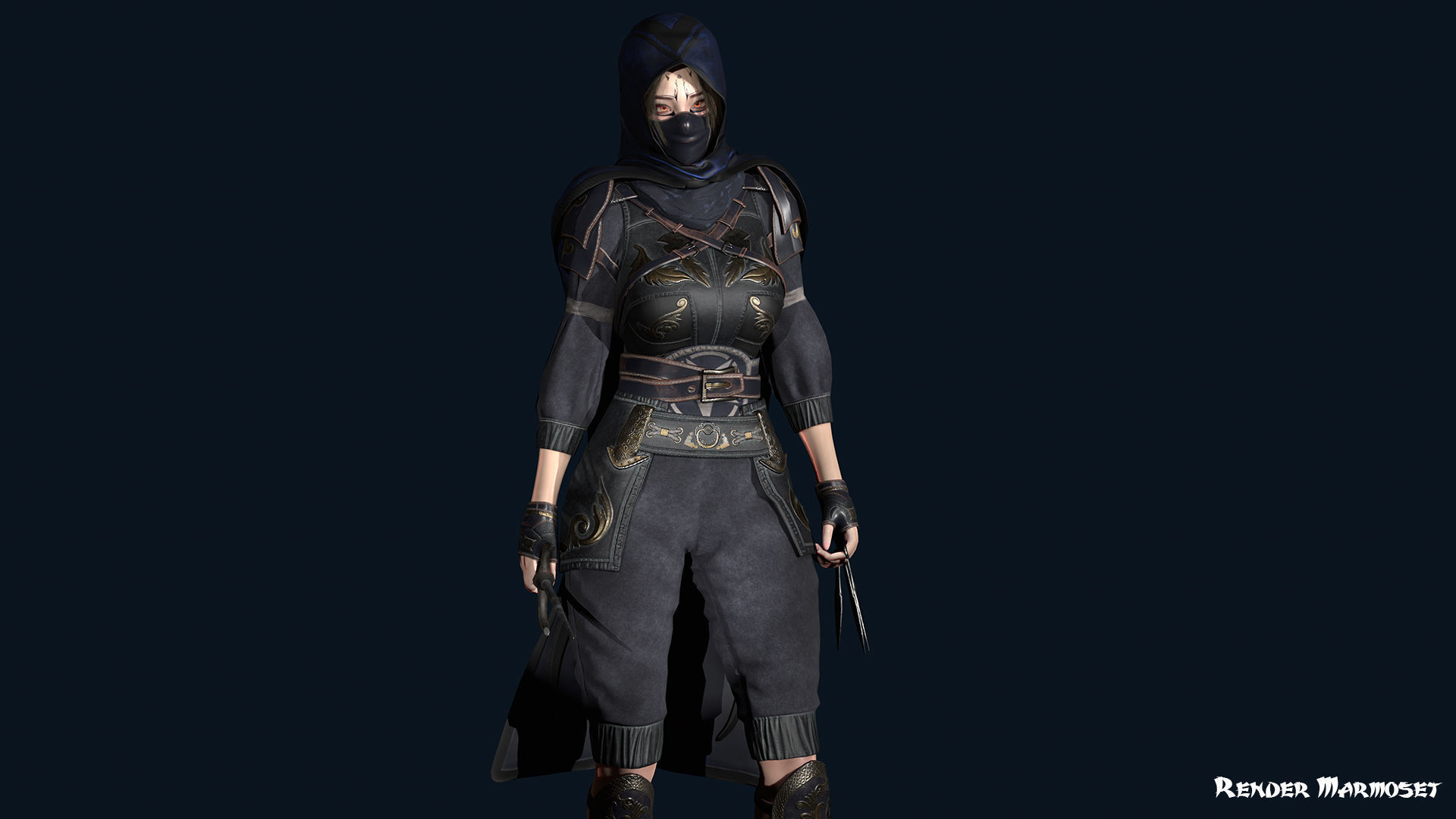 Ninja Girl Low-poly 3D model_9