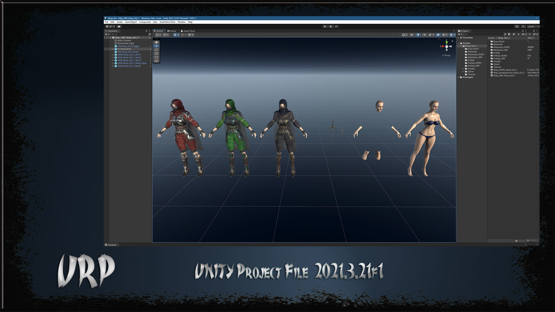 Ninja Girl Low-poly 3D model_28