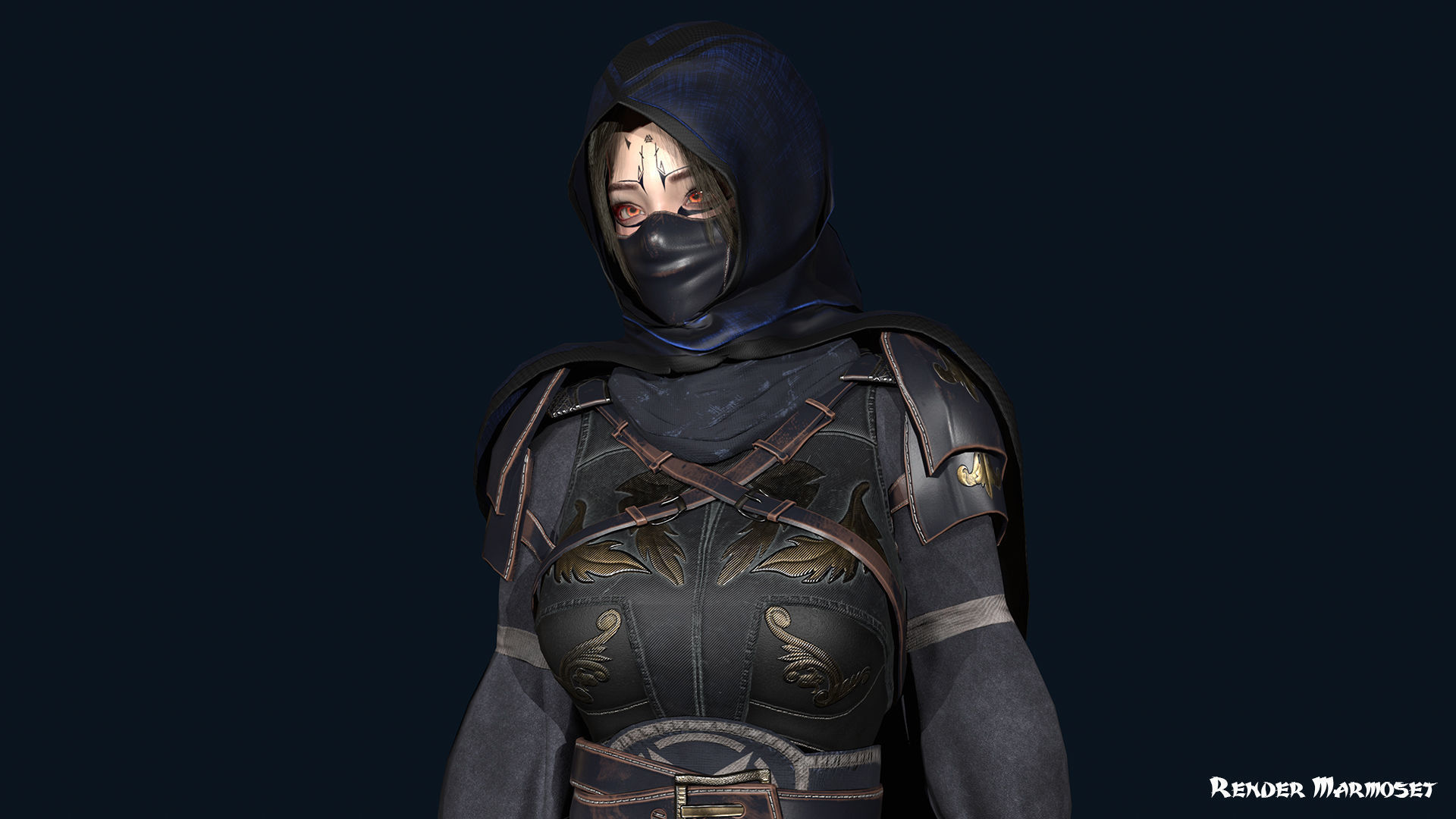 Ninja Girl Low-poly 3D model_7