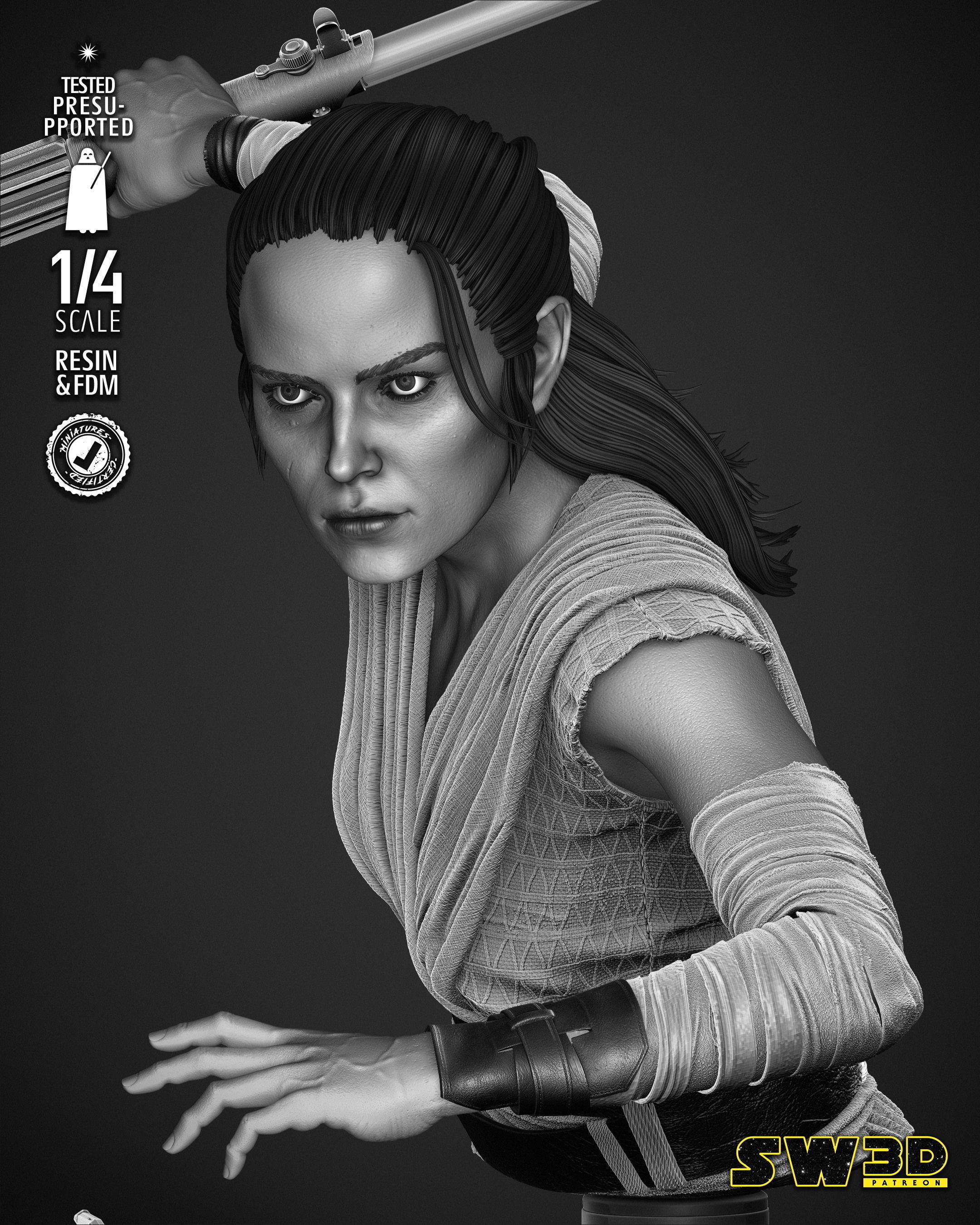 STAR WARS Rey Bust 3D print model_1