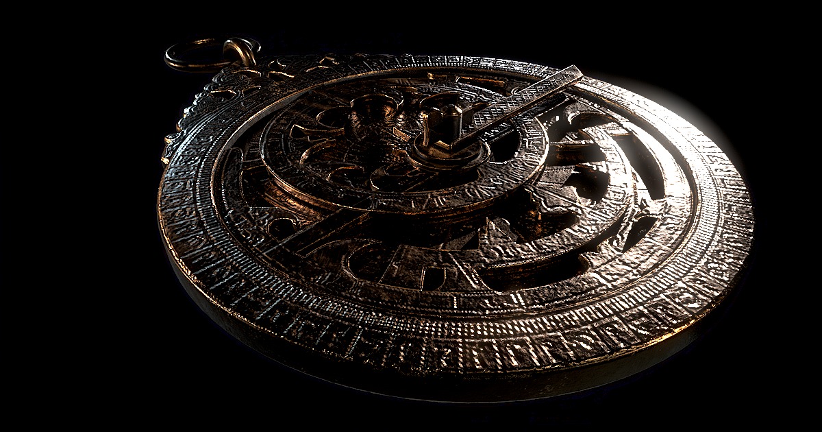 Antique Astrolabe Instrument Low-poly 3D model_5