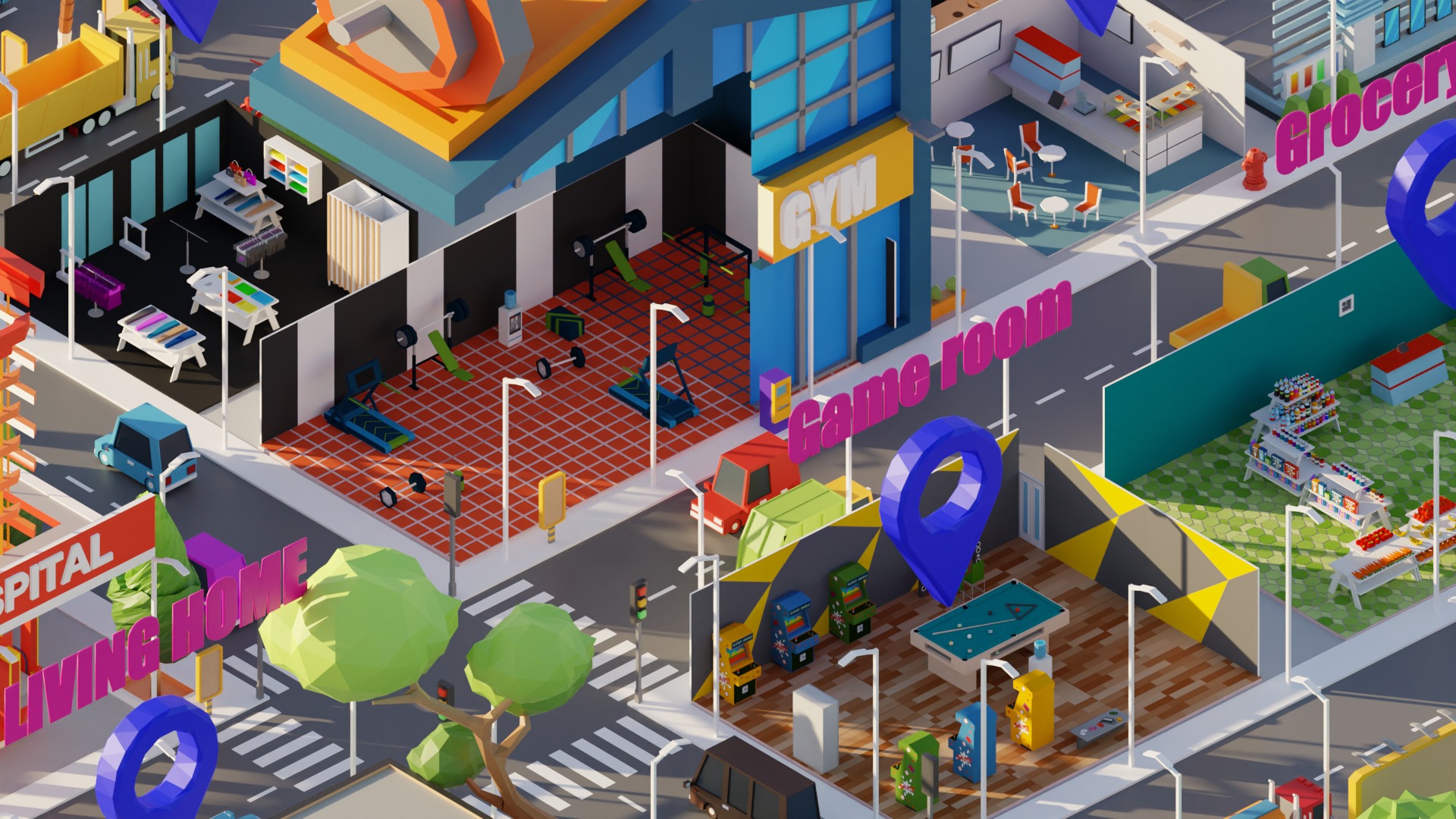 Low Poly Interior City Low-poly 3D model_3