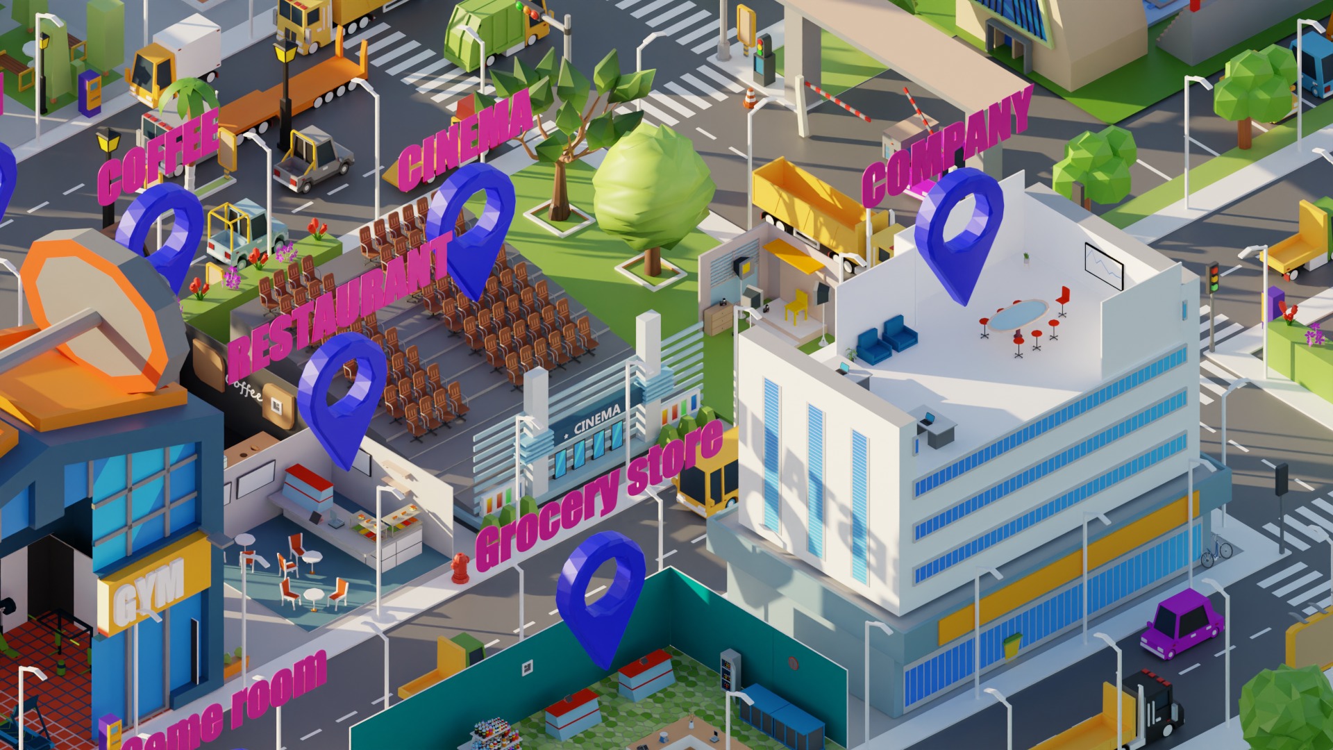 Low Poly Interior City Low-poly 3D model_2