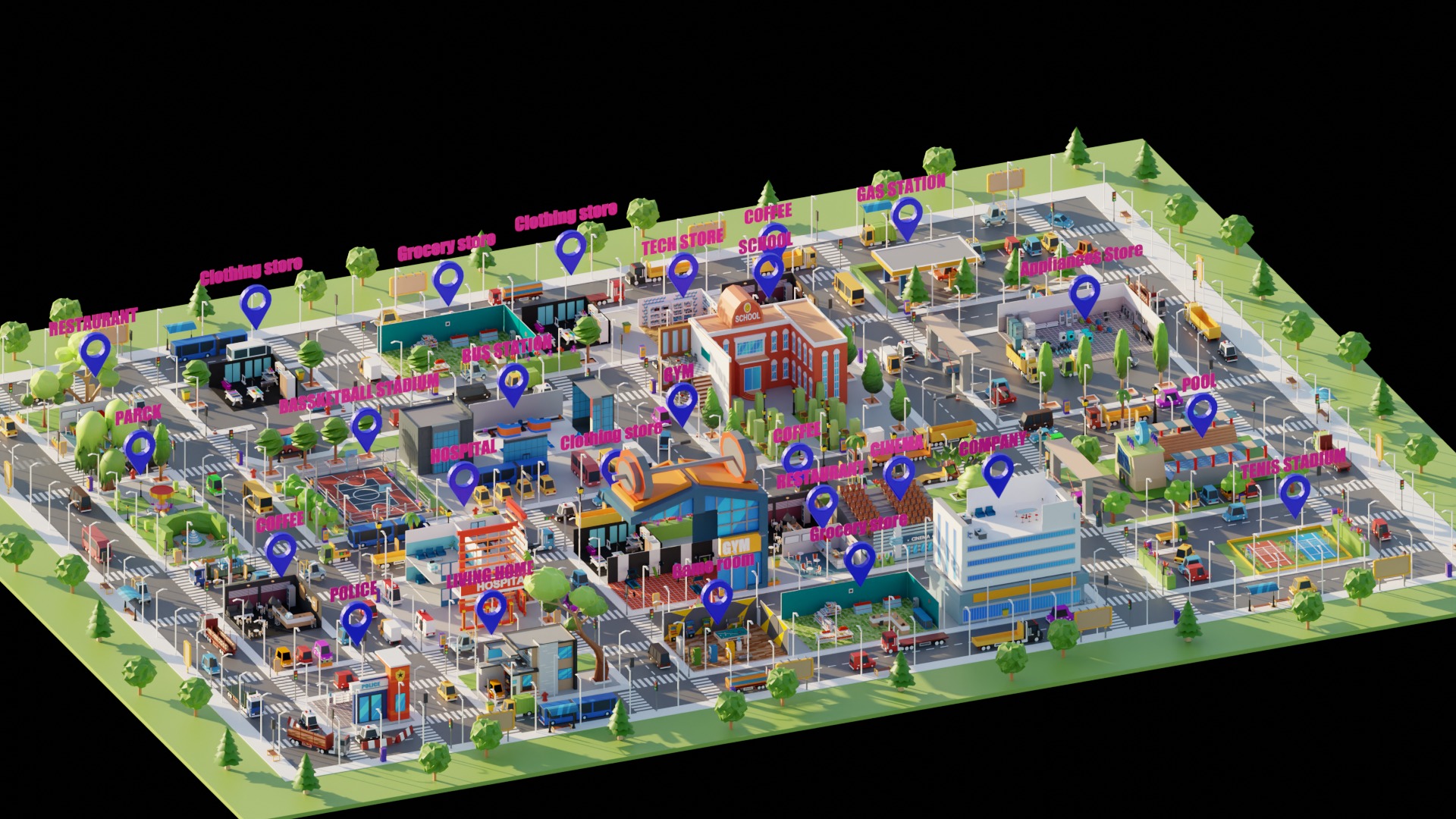 Low Poly Interior City Low-poly 3D model_11