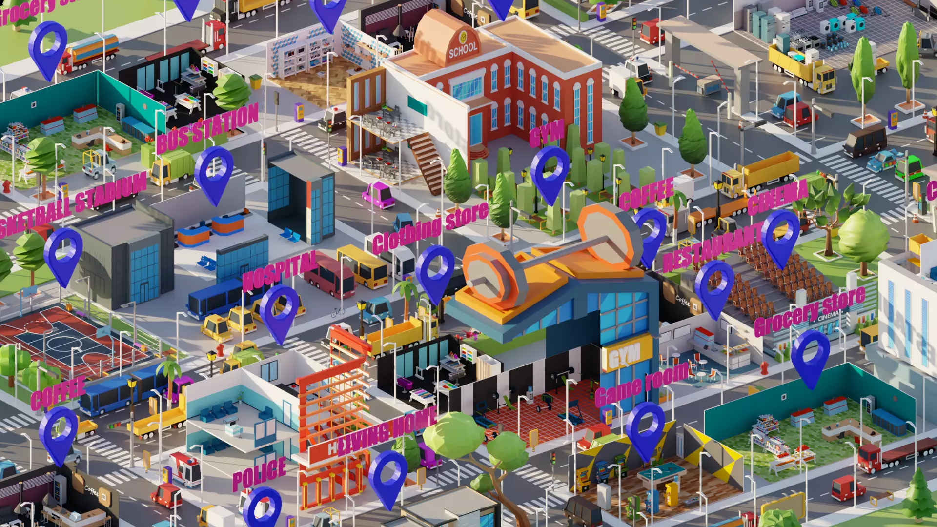 Low Poly Interior City Low-poly 3D model_0