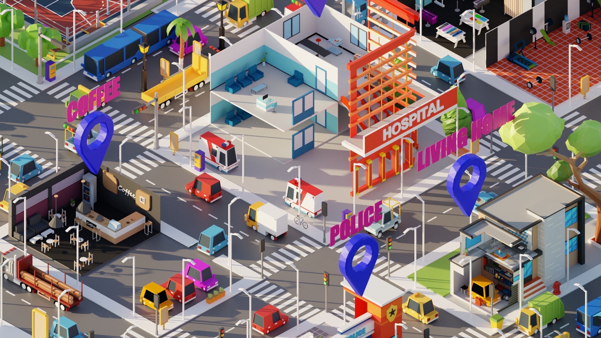 Low Poly Interior City Low-poly 3D model_6