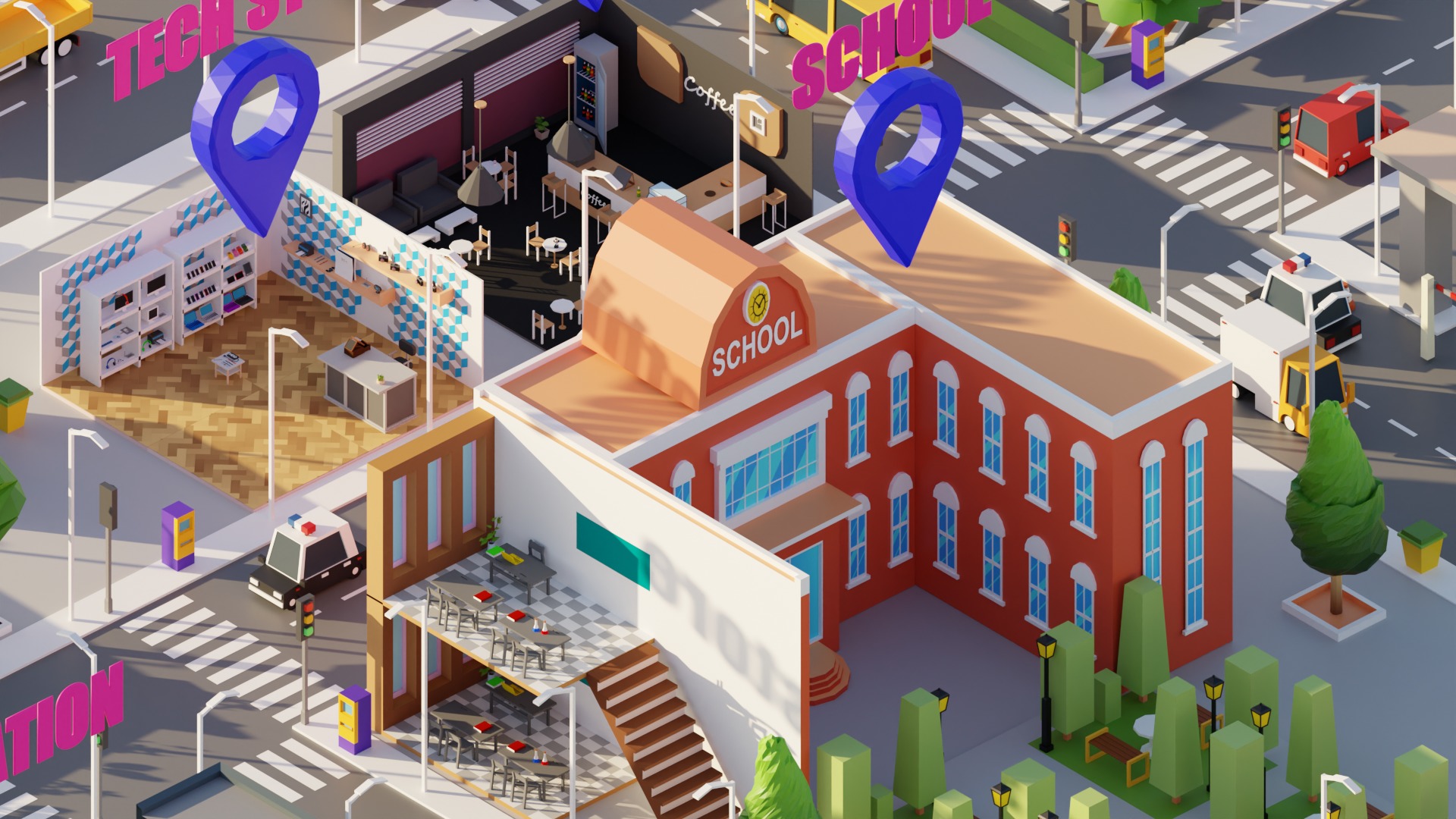 Low Poly Interior City Low-poly 3D model_4