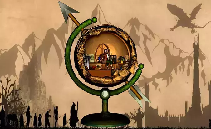 Globe The Lord of the Rings with a Hobbit hole
