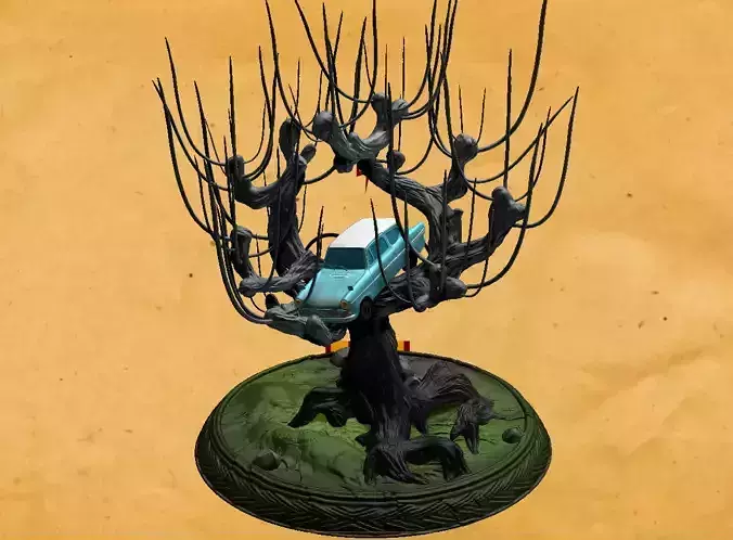Whomping Willow with Ron and Harry Potter Ford Anglia 3D print model