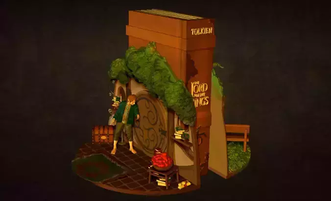 Book Nook bag end bilbo baggins and gandalf the Hobbit 3D print model
