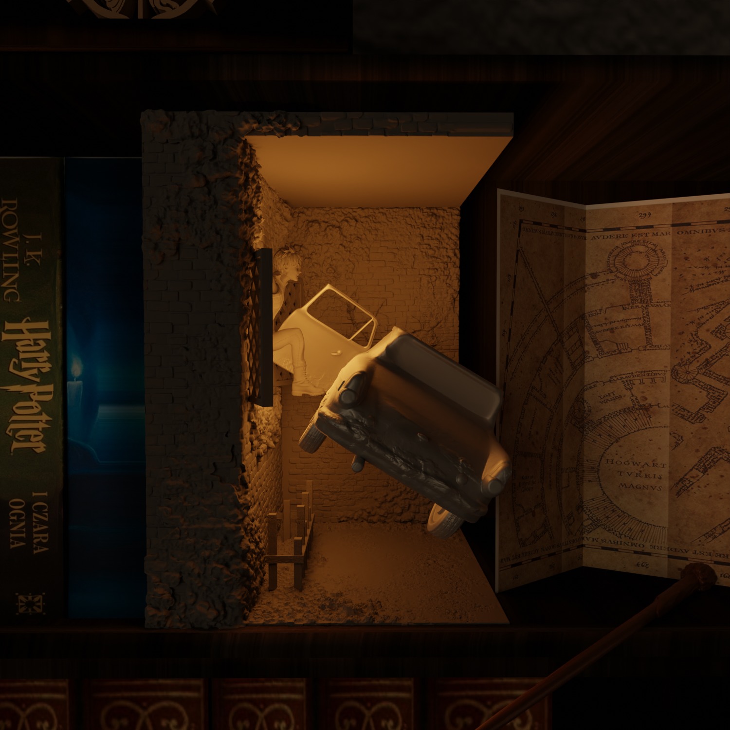 Lamp Harry Potter escapes from home in Ron Weasleys car 3D print model_2