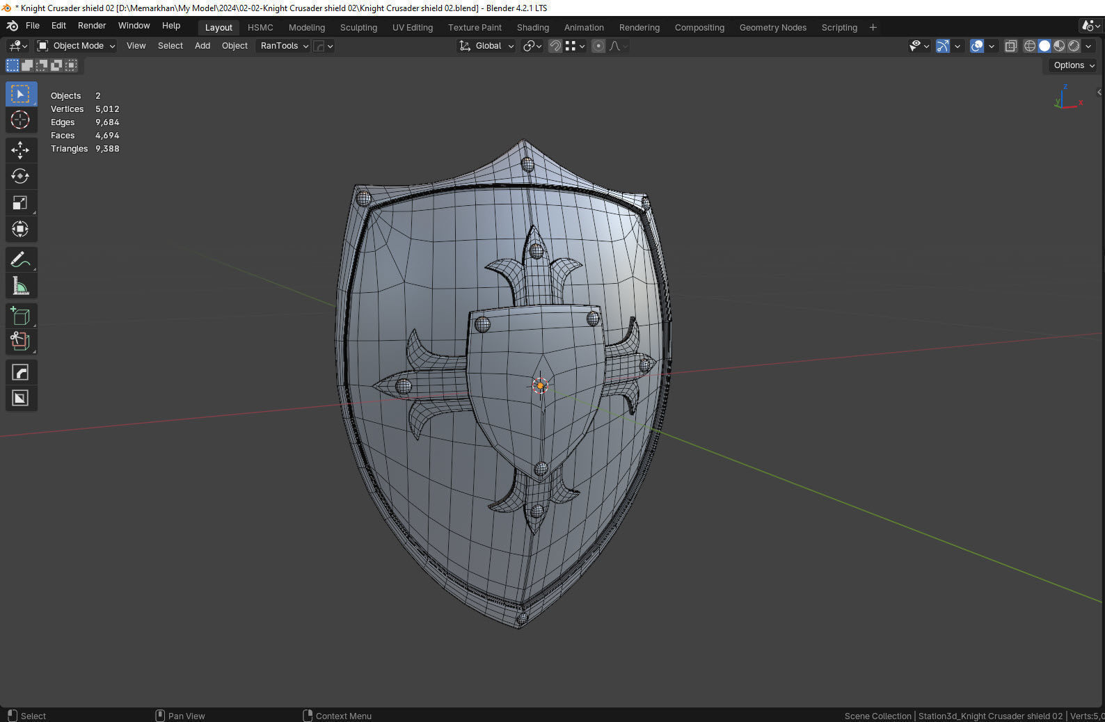 Knight Crusader shield 02- Low-poly 3d model Low-poly 3D model_12