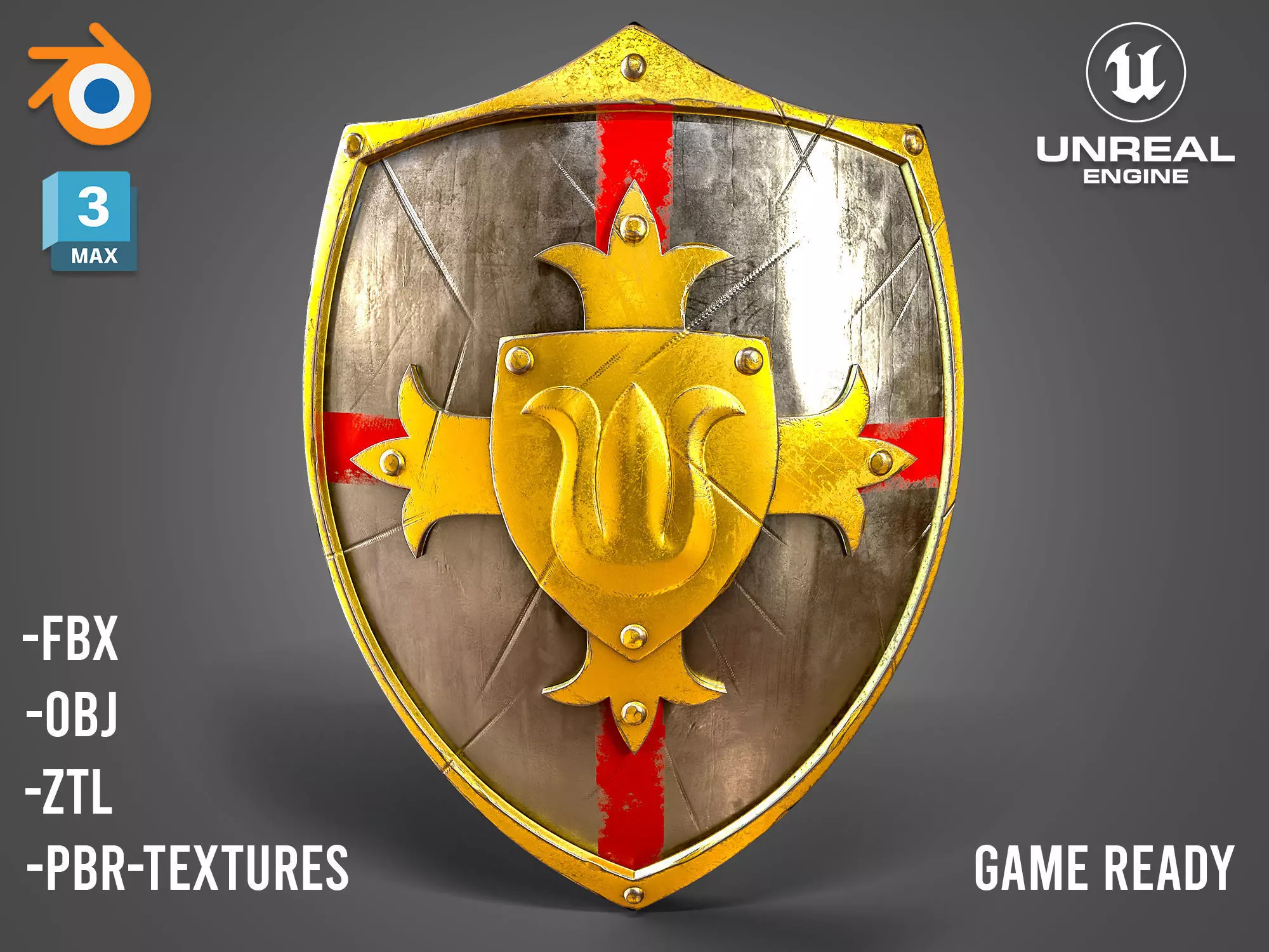 Knight Crusader shield 02- Low-poly 3d model Low-poly 3D model_0
