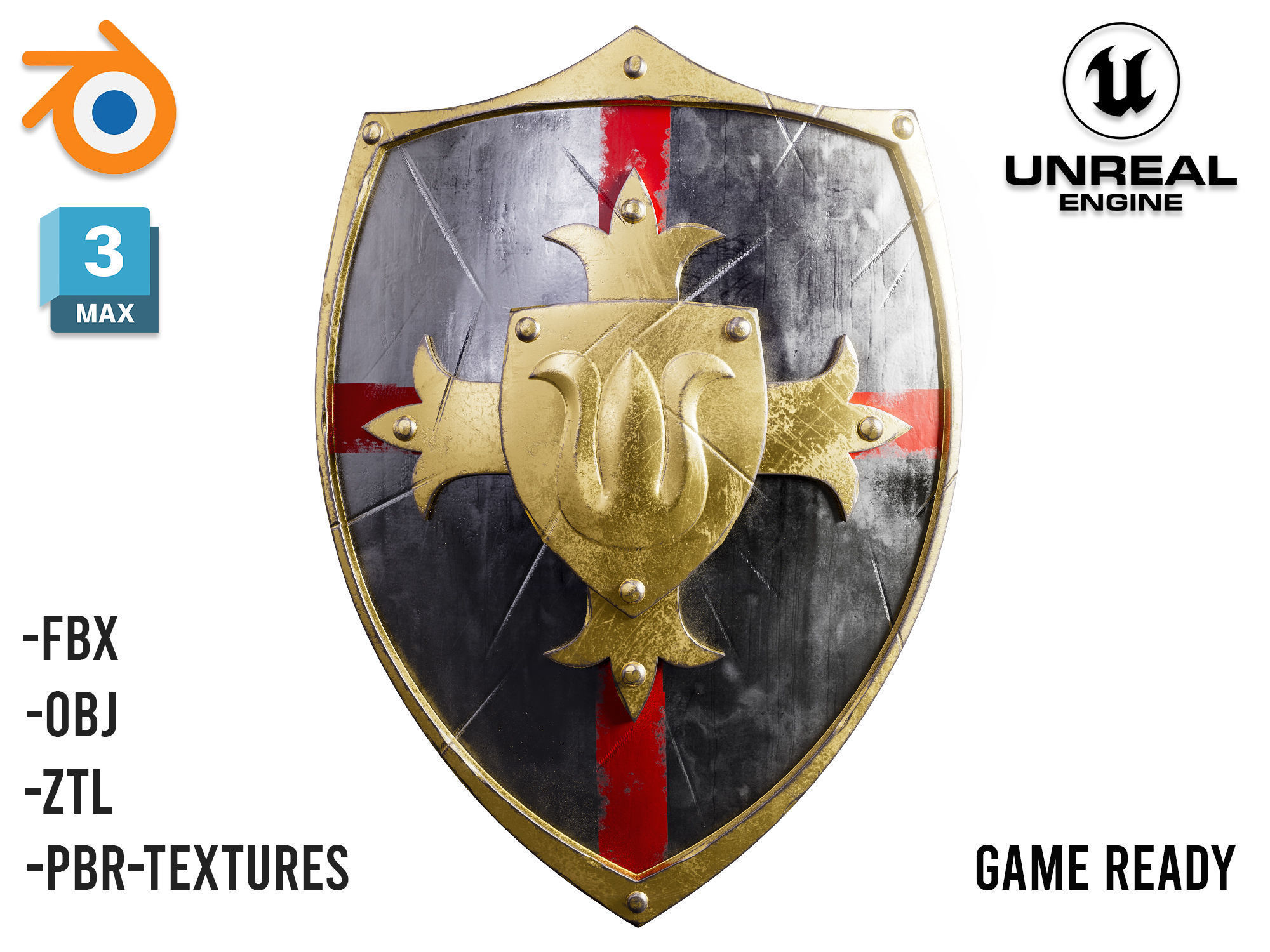 Knight Crusader shield 02- Low-poly 3d model Low-poly 3D model_2