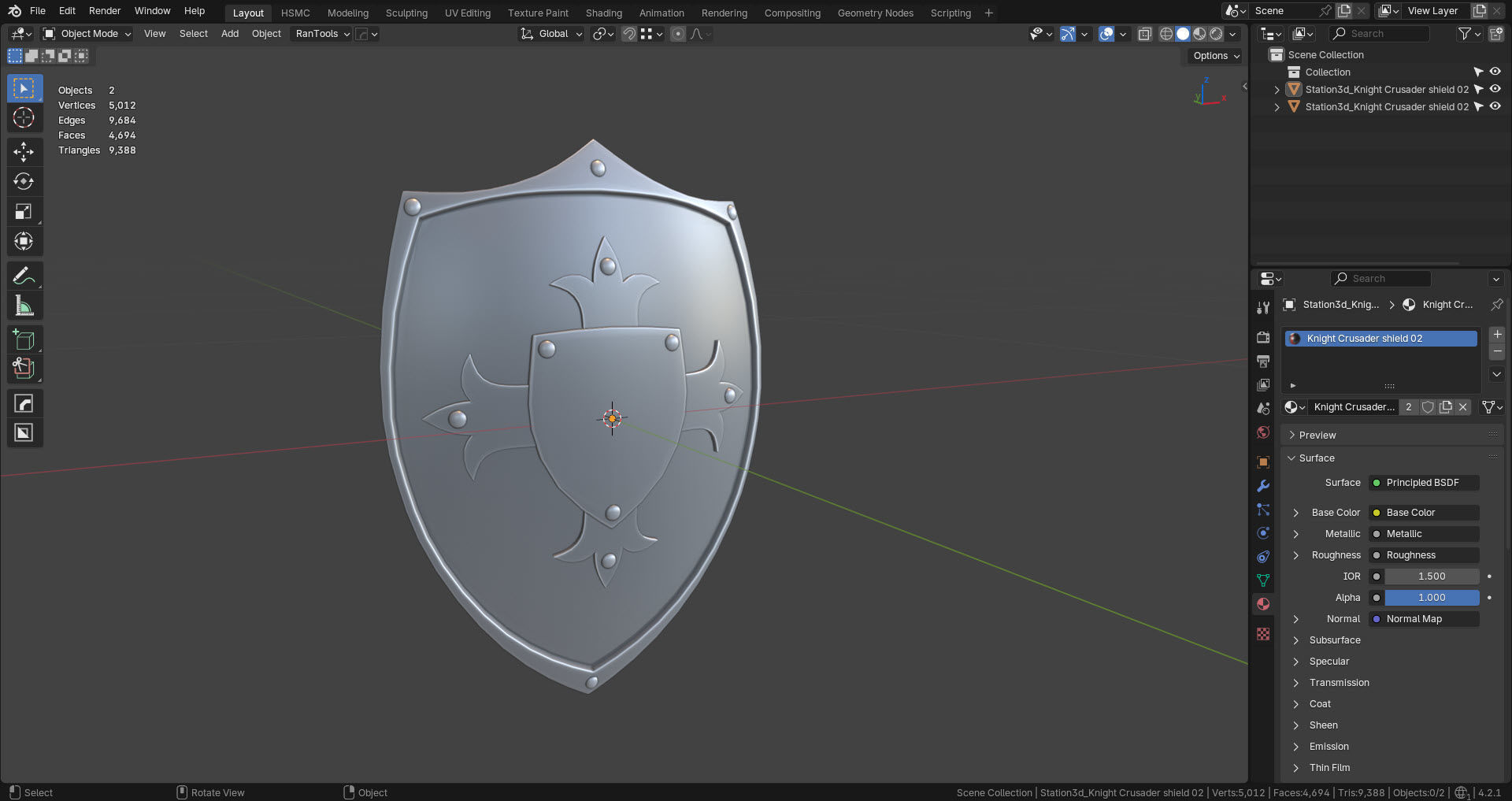 Knight Crusader shield 02- Low-poly 3d model Low-poly 3D model_11