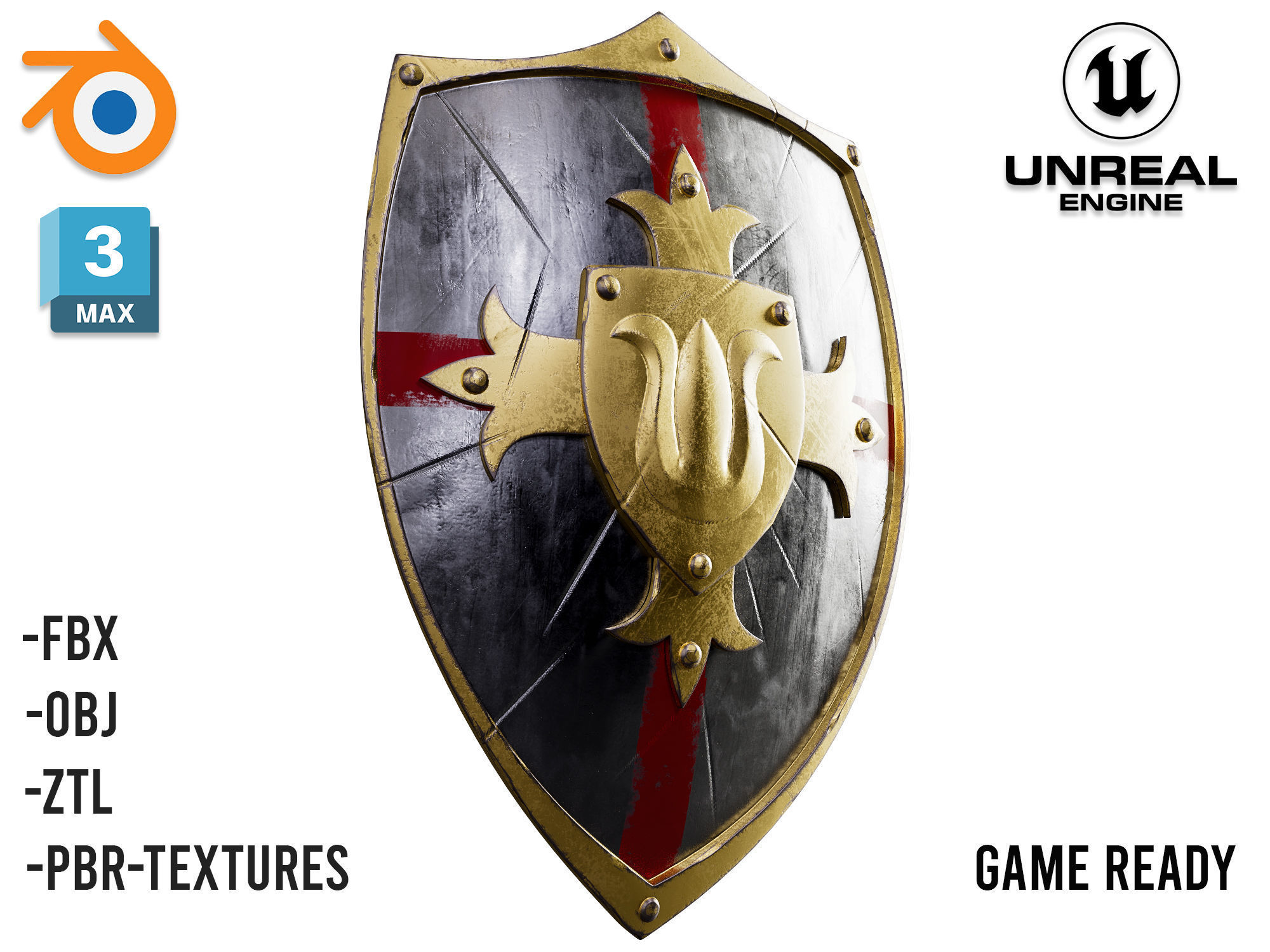 Knight Crusader shield 02- Low-poly 3d model Low-poly 3D model_1